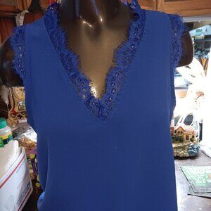 Women Teen Elegant Silky Lacy Tank Top NWOT Deep Blue STUNNING!! Blouse